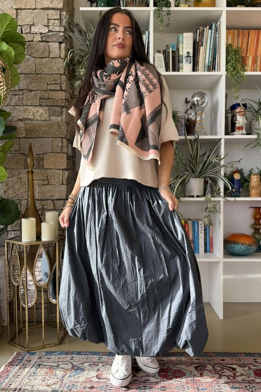 Paloma Bubble Hem Midi Skirt Charcoal 